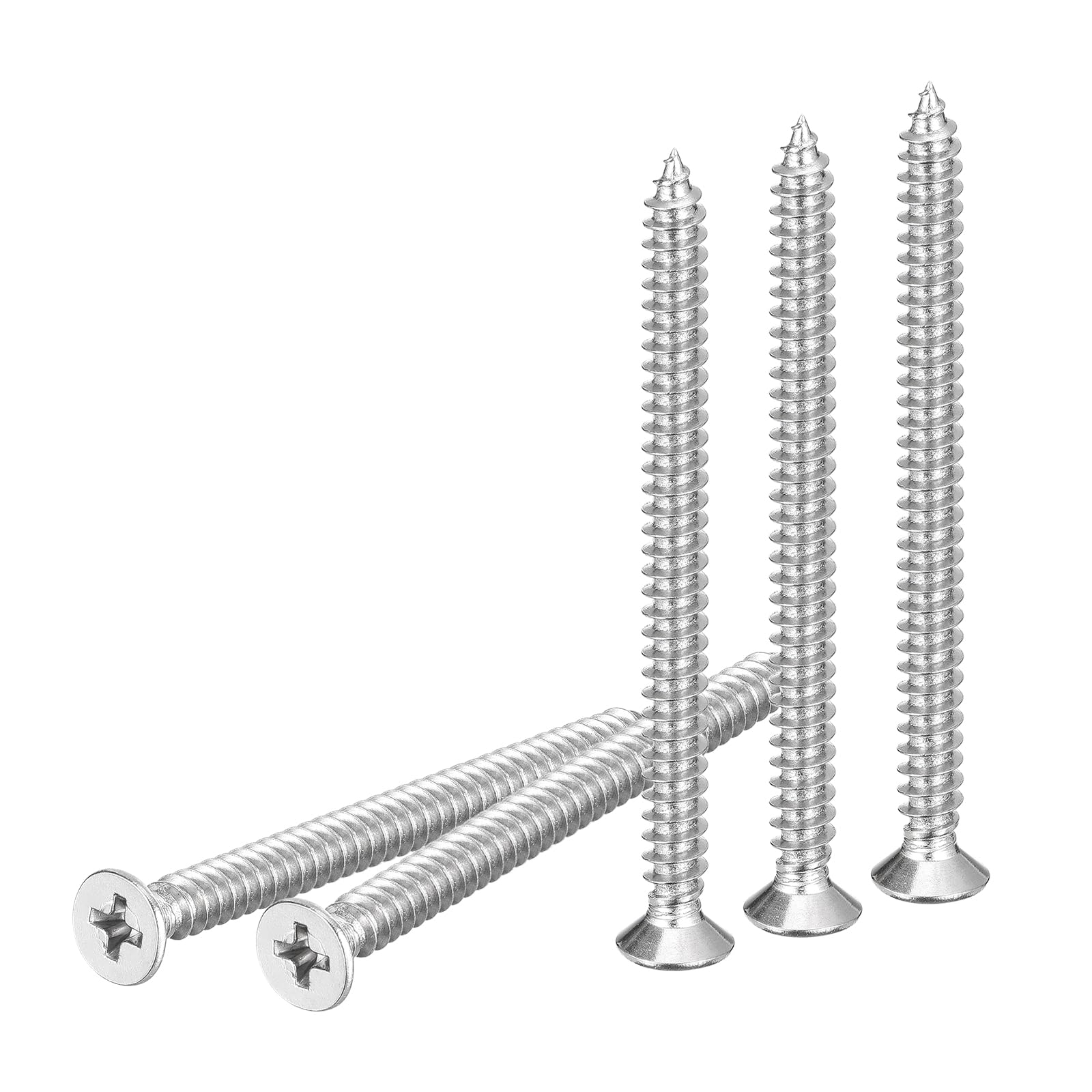 DTGN 20Pcs M6x75mm Flat Head Wood Screws, 304 Stainless Steel Phillips Self Tapping Screws - Good for Woodworking Furniture - Silver