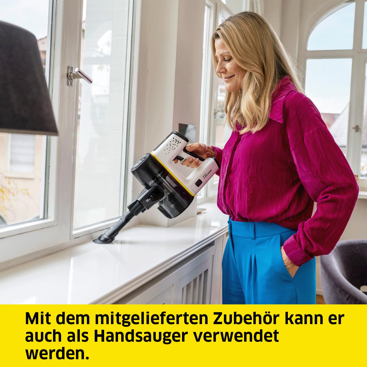 KÄRCHER Akku-Staubsauger VC 7 Signature Line, 2 Saugstufen, Laufzeit: bis zu 60 min., Gewicht: 2,6 kg, inkl. 25,2 V Akku, Wandhalterung mit Ladefunktion, Boden- und Fugendüse, weiß