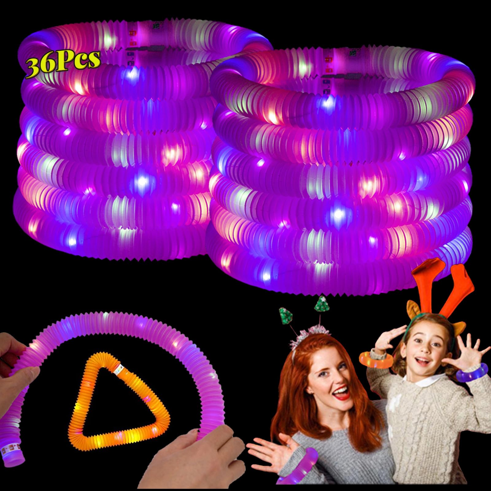 Collares luminosos y brazaletes, accesorios de fiesta para niños pequeños, tubos brillantes para niños, cumpleaños, camping, boda, fiesta, suministros para niños y niñas (paquete de 36 rosas)