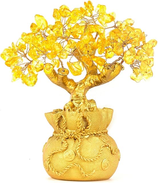 BWinka Feng Shui Money Tree Office Home Table Feng Shui Decoration Crystal Money Tree for Wealth and Good Luck