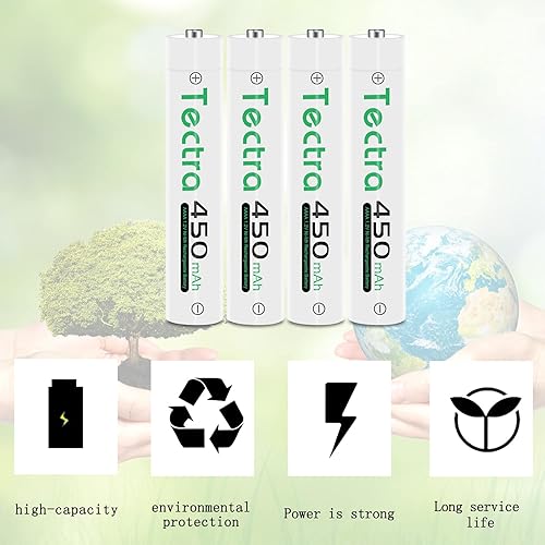 Miniatura 7 de Tectra Baterías AAAA de 450 mAh, paquete de 4 baterías recargables AAAA Ni-MH con AA AAA AAAA Ni-MH cargador de batería inteligente universal para
