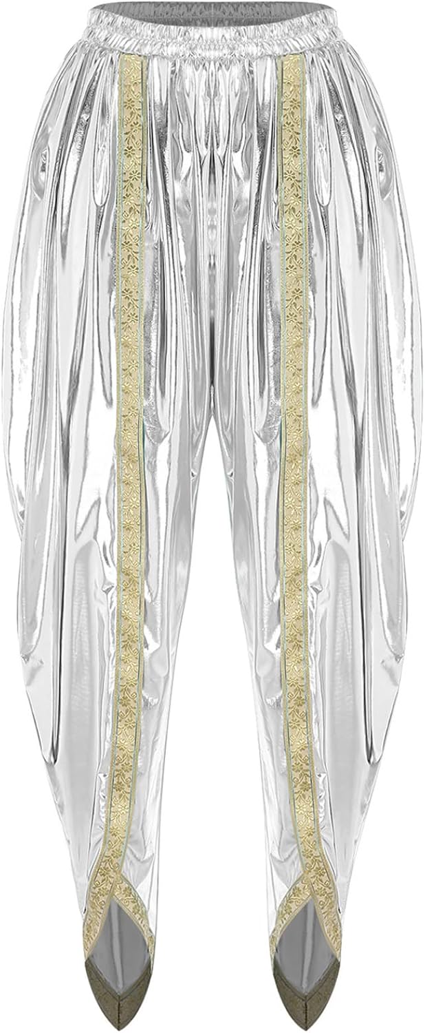 Linjinx Womens Baggy Boho Yoga Pants Belly Dance Costume Shiny Metallic Harem Hippie Trousers Indian Pants