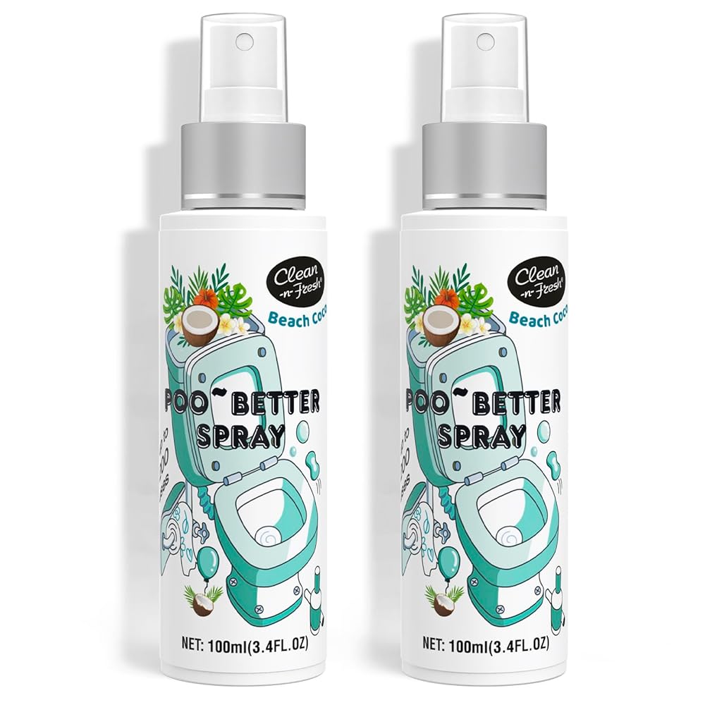 Clean-n-Fresh Toilet Spray 6.8 Fl.Oz, Poop Spray Beach Coco, Bathroom Air Fresheners Spray, Long Lasting Odor Eliminator - Coconut, Vanilla & Lily of the Valley