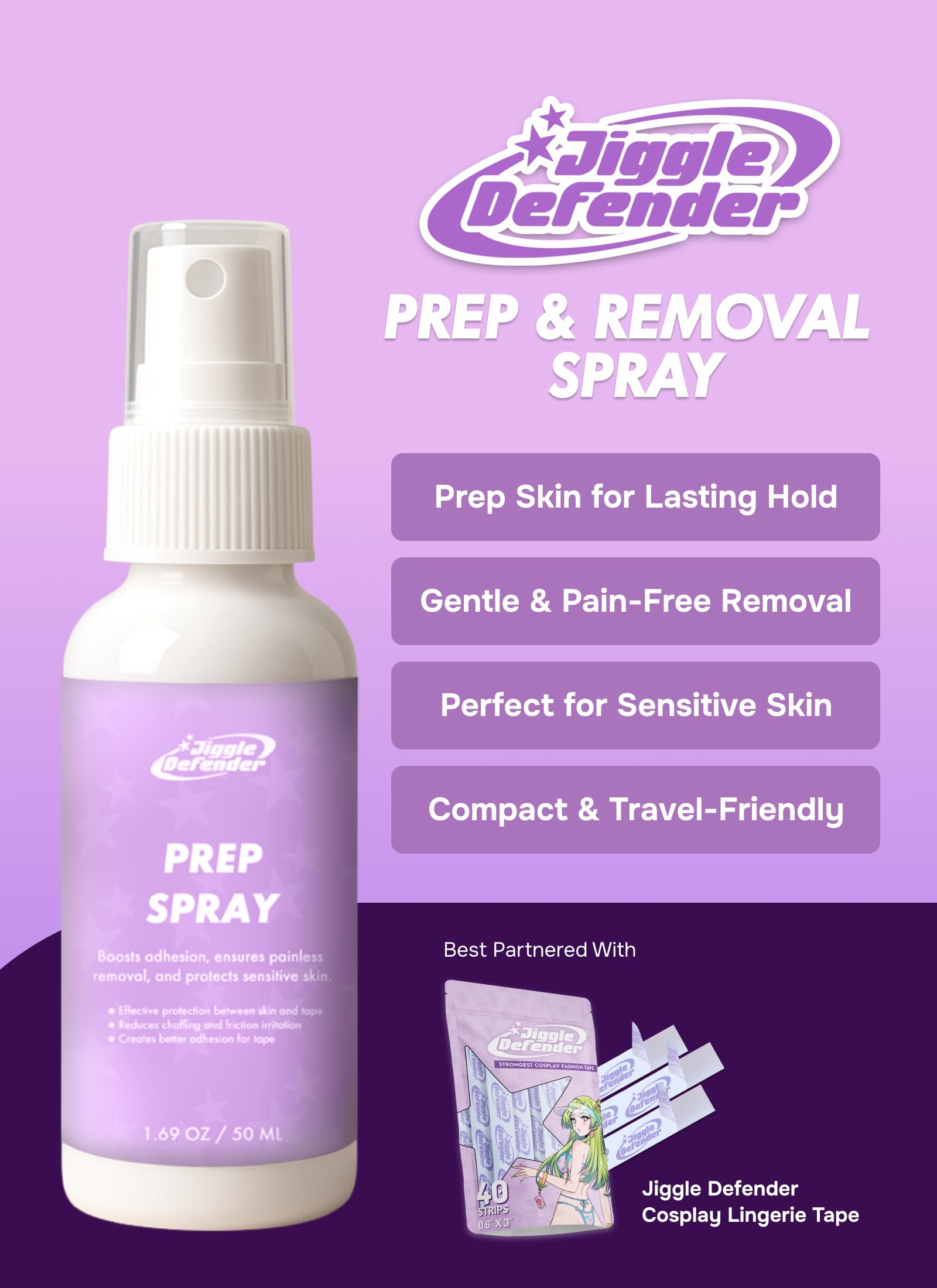 MOEFLAVOR Jiggle Defender - First Cosplay Lingerie Tape for Cosplayers - Heavy Duty Fabric Tapes for Fashion, Halloween & Holidays - Ultra Sticky 12 Hr Strength: Body Tape and Remover Combo