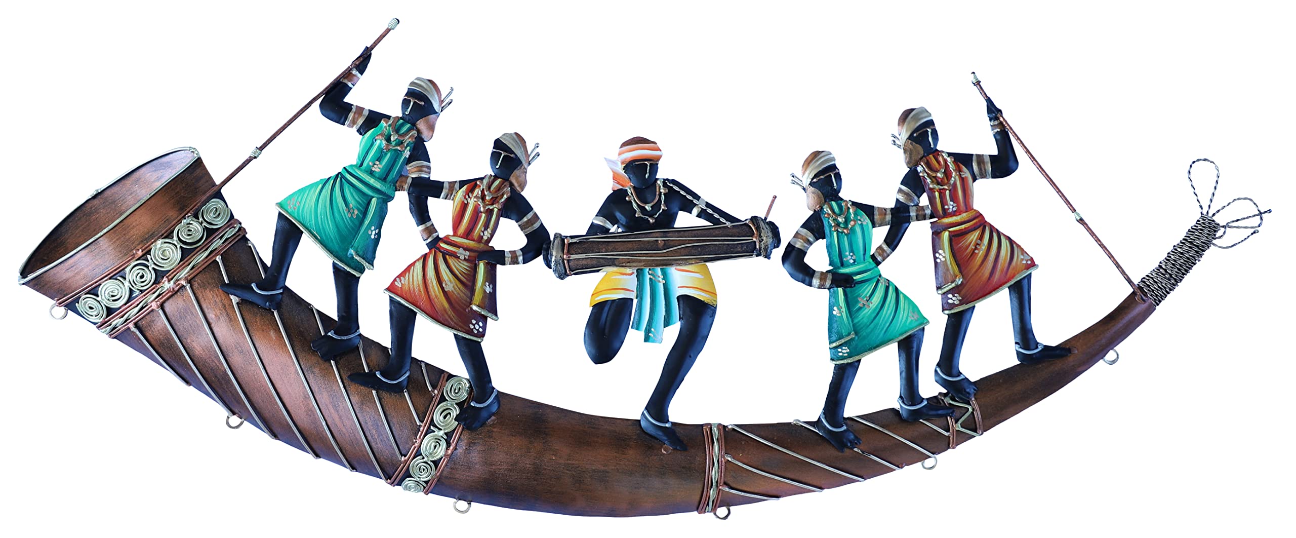 Mauli Handicraft Handmade Iron Decorative Trumpet Five People Dancing Wall Hangings (28 cm x 11 cm x 1 cm)