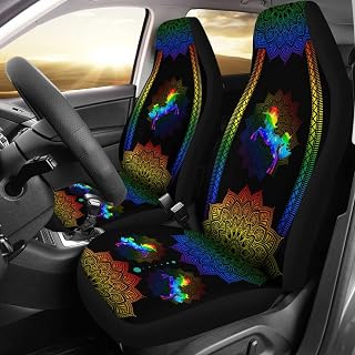Uppsättning av 2 bilsätesöverdrag smutssäkra bilar framskydd mjuka biltillbehör hinkskydd passar lastbil SUV Mpv sedan Lgbt uni-corn mandala stil, present till Uni-Corn-älskare, Uni-Corn-älskare, Lgbt Pride