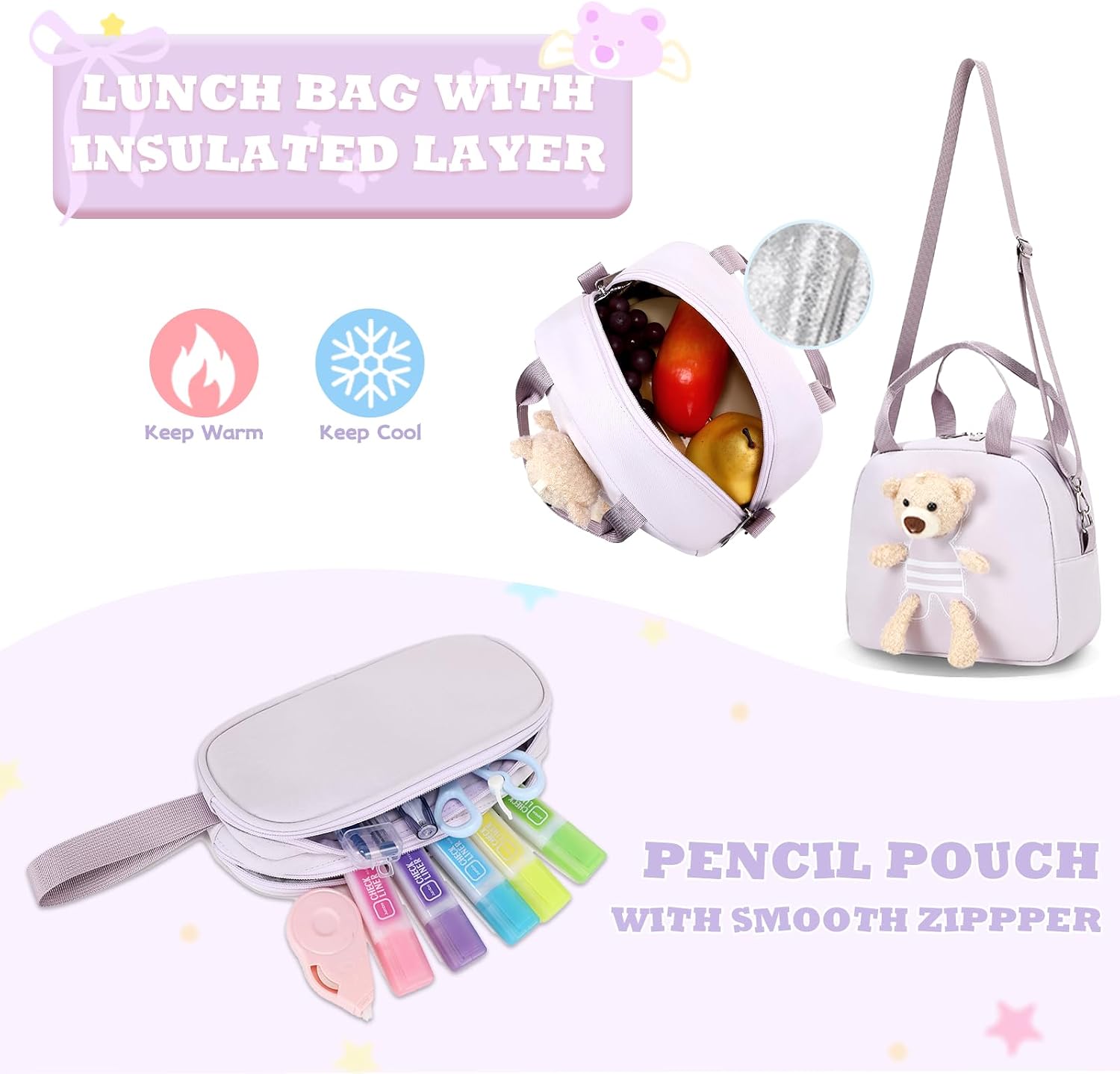Acesak 4pcs Backpack Girls Insulated Water