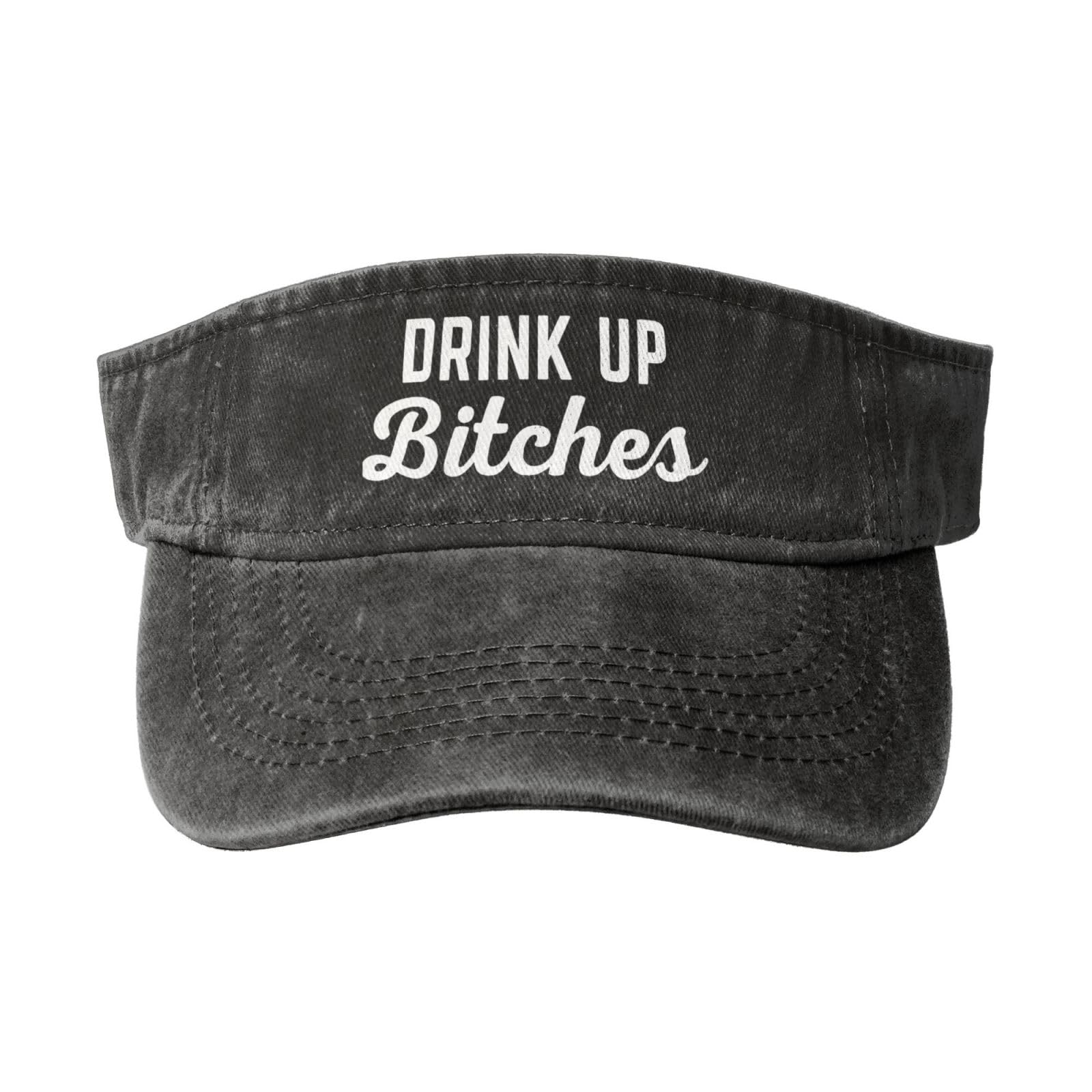 Byoblu Drink Up Bitches Sport Sun Visor Hats Cotton Ball Caps Empty Top Baseball Sun Cap for Men Women Black