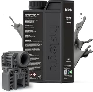 Inslogic Nylon-Like Tough 3D Printer Resin, High Impact Resistance & Flexibility for LCD, DLP, SLA Resin 3D Printers, Durable, Low Shrinkage, 365-405nm UV-Curing Resin, 1kg, Dark Gray