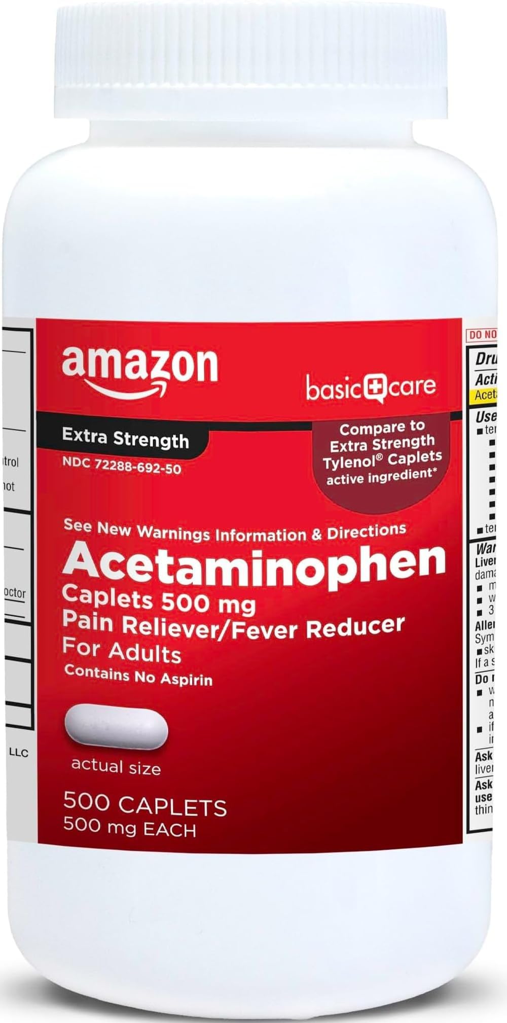 Amazon Basic Care Extra Strength Pain Relief, Acetaminophen Caplets, 500 mg, Pain Reliever/Fever Reducer, 500 Count