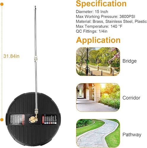 Miniatura 3 de Moclever - Limpiador de superficie para lavadora a presión, accesorio circular para lavadora a presión de 3600 PSI, accesorio de disco de lavadora