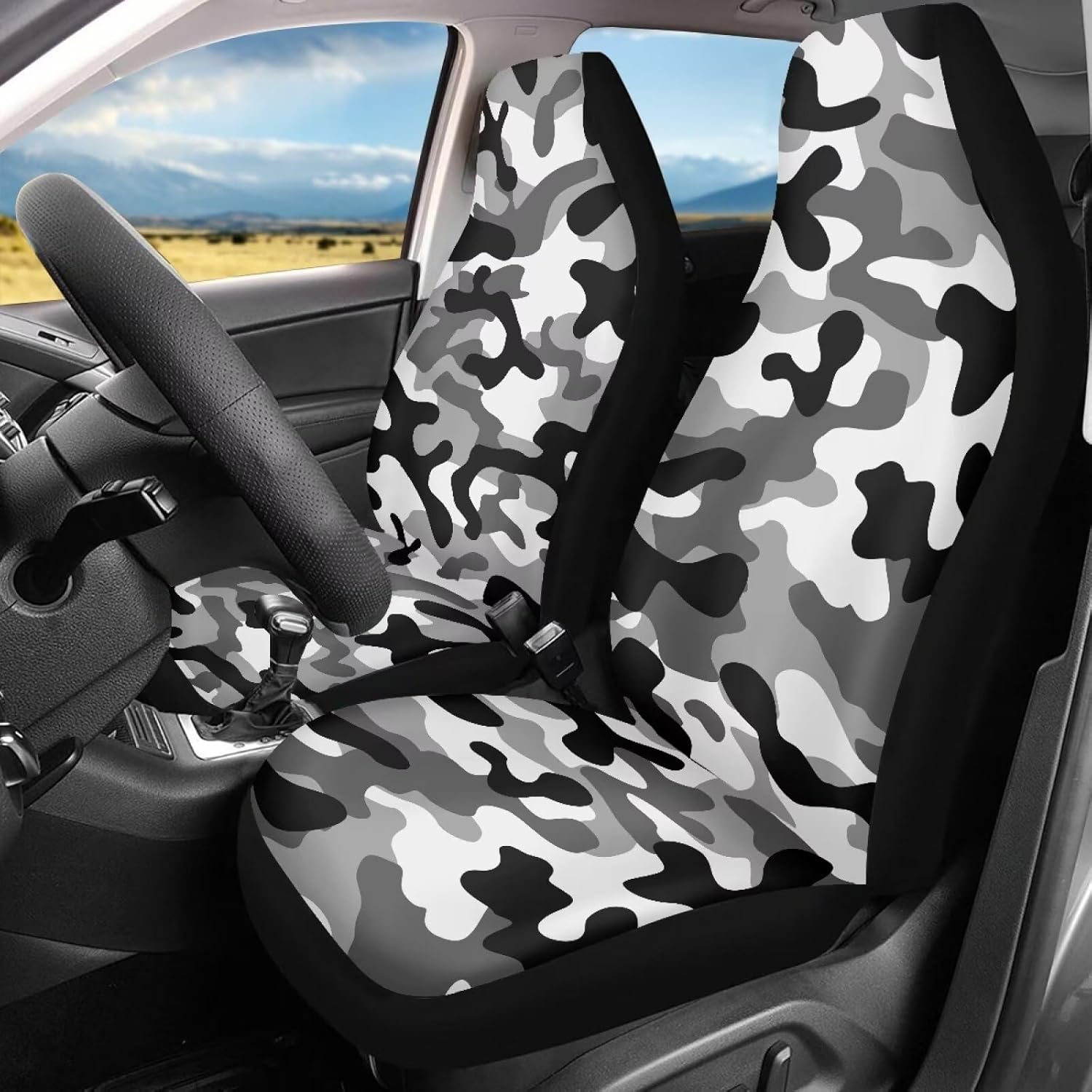 Black Gray Camo Pattern Waterproof Car Seat Towel All Weather Fit Car Seat Covers Universal Fit Car Sweat Towel Seat Cover Front Seats Only with Airbag Compatible