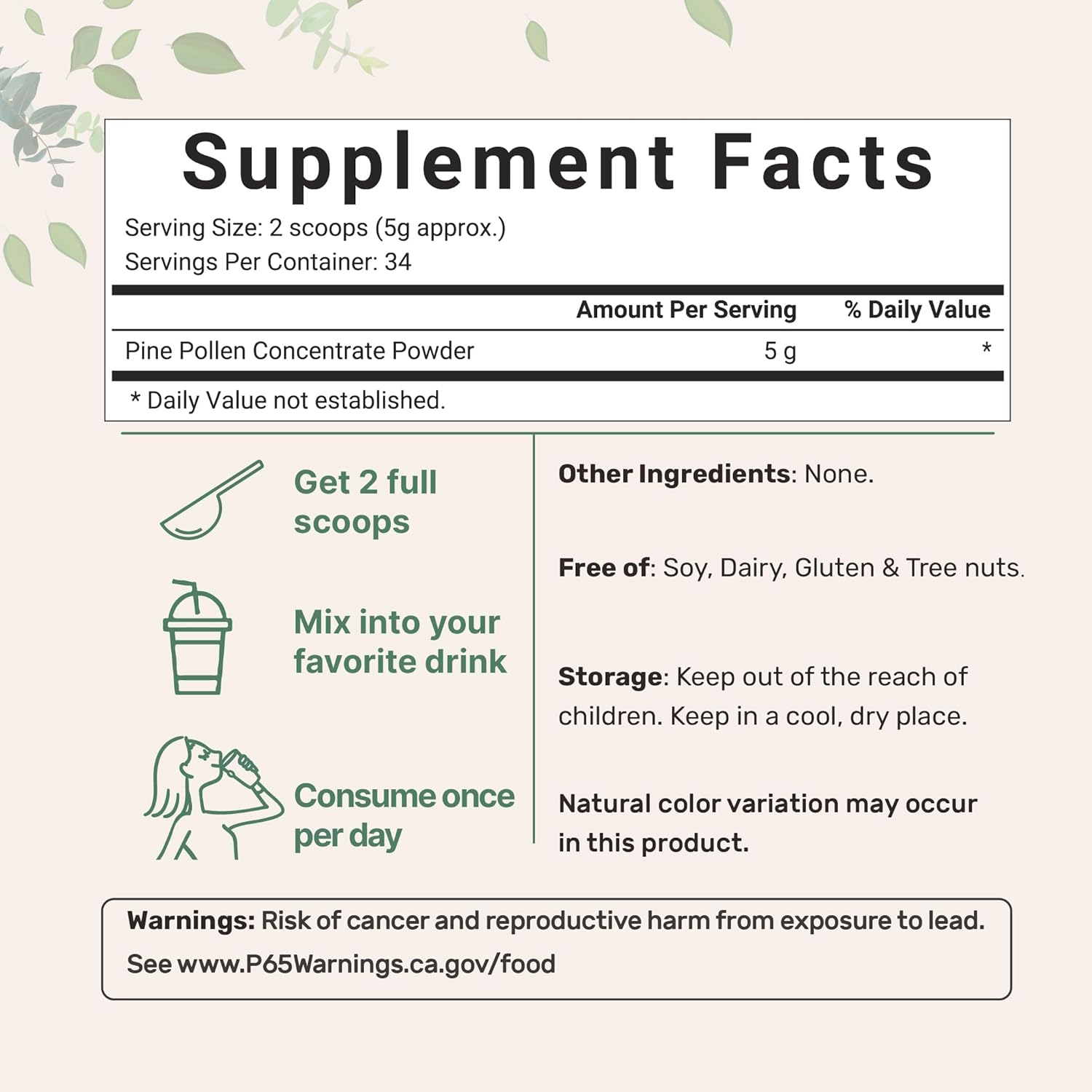 Pure Pine Pollen Powder, 6 Ounce, Wild Harvest an Broken Cell Wall, Supports Immune System Health, Boosts Energy, Antioxidant & Androgenic, No GMOs, Vegan Friendly - Image 2