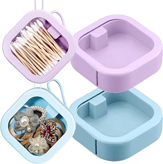 2pcs Hair Tie Organizer,Portable Travel Qtip Holder,Bathroom Storage Organizer Qtip Dispenser Cotton Swabs Dispenser Kids Hair Accessory Box with Lid for Bathroom,Desktop Organizer(2pcs Purple&Blue)