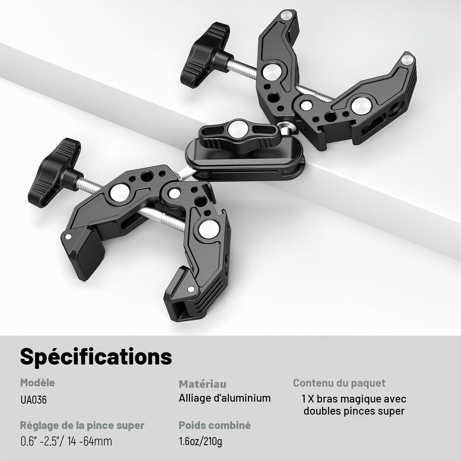 NEEWER Support de caméra à Double Pince avec Bras Magique, Chaussures Froides pour Bureau, Studio, Support de Photographie, réflecteur, Drapeau, Barres transversales, Moto, Parapluie, bâton de Perche