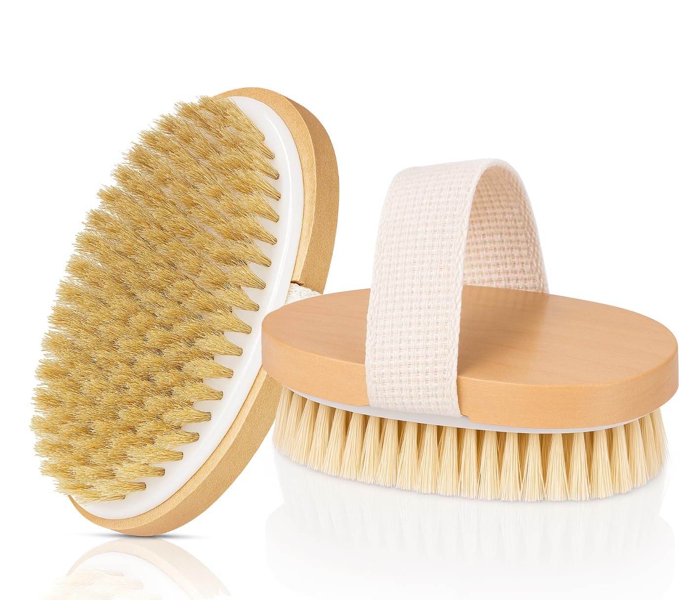 OPAZ 2-Pack Dry Body Brush – Natural Boar Bristles, Ergonomic Cotton Strap – Smoothes Skin, Reduces Cellulite, Boosts Circulation & Lymphatic Drainage