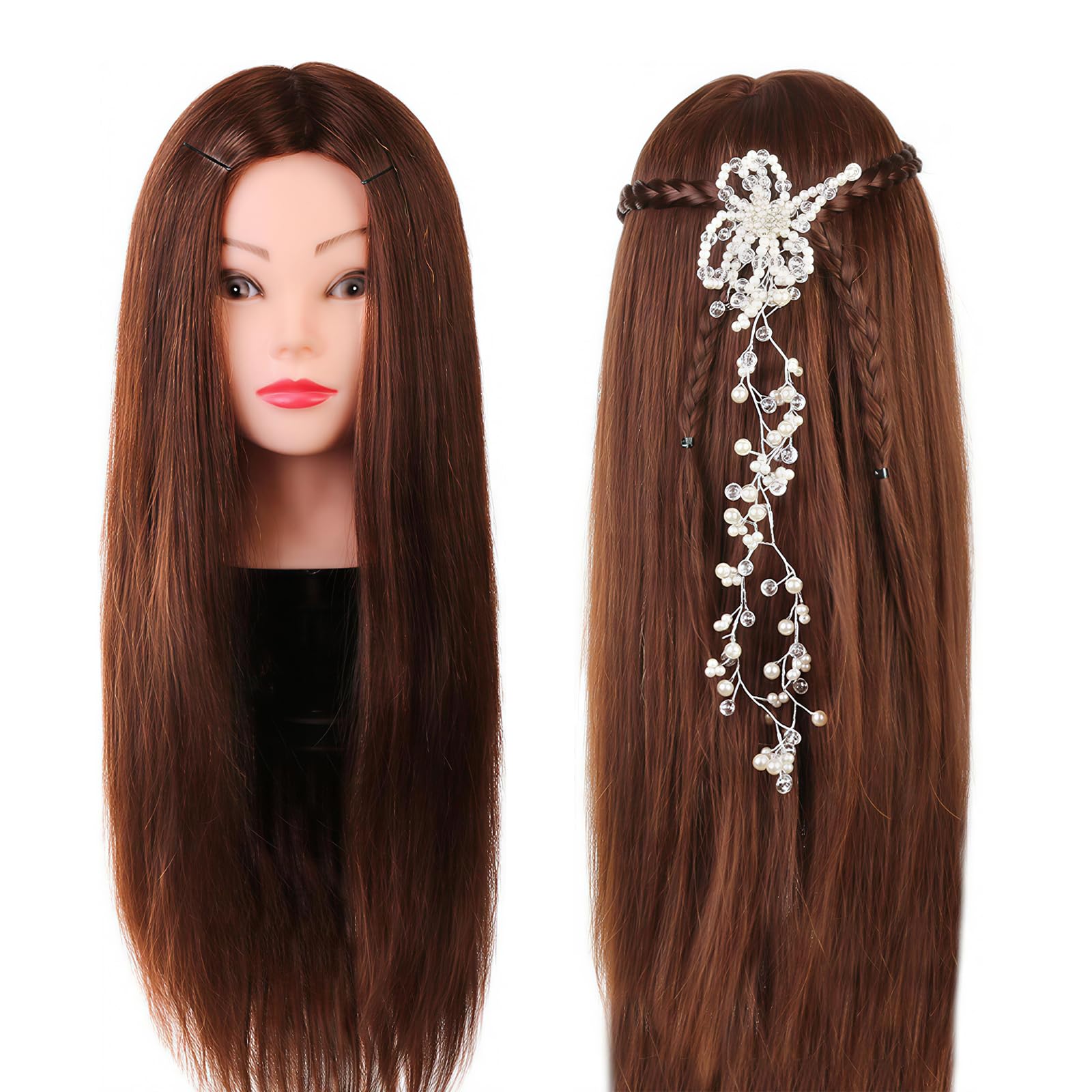 Neverland Cabeza de Peluqueria 24" 50% Pelo auténtico Cabeza Para Peinar Cabeza Maniqui Peluqueria Maniquí Muñeca para Peluquería con Soporte + Accesorios de Peinado DIY — view 9