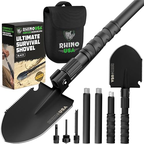 Rhino USA Survival Shovel with Pick - Military Style Entrenching Tool