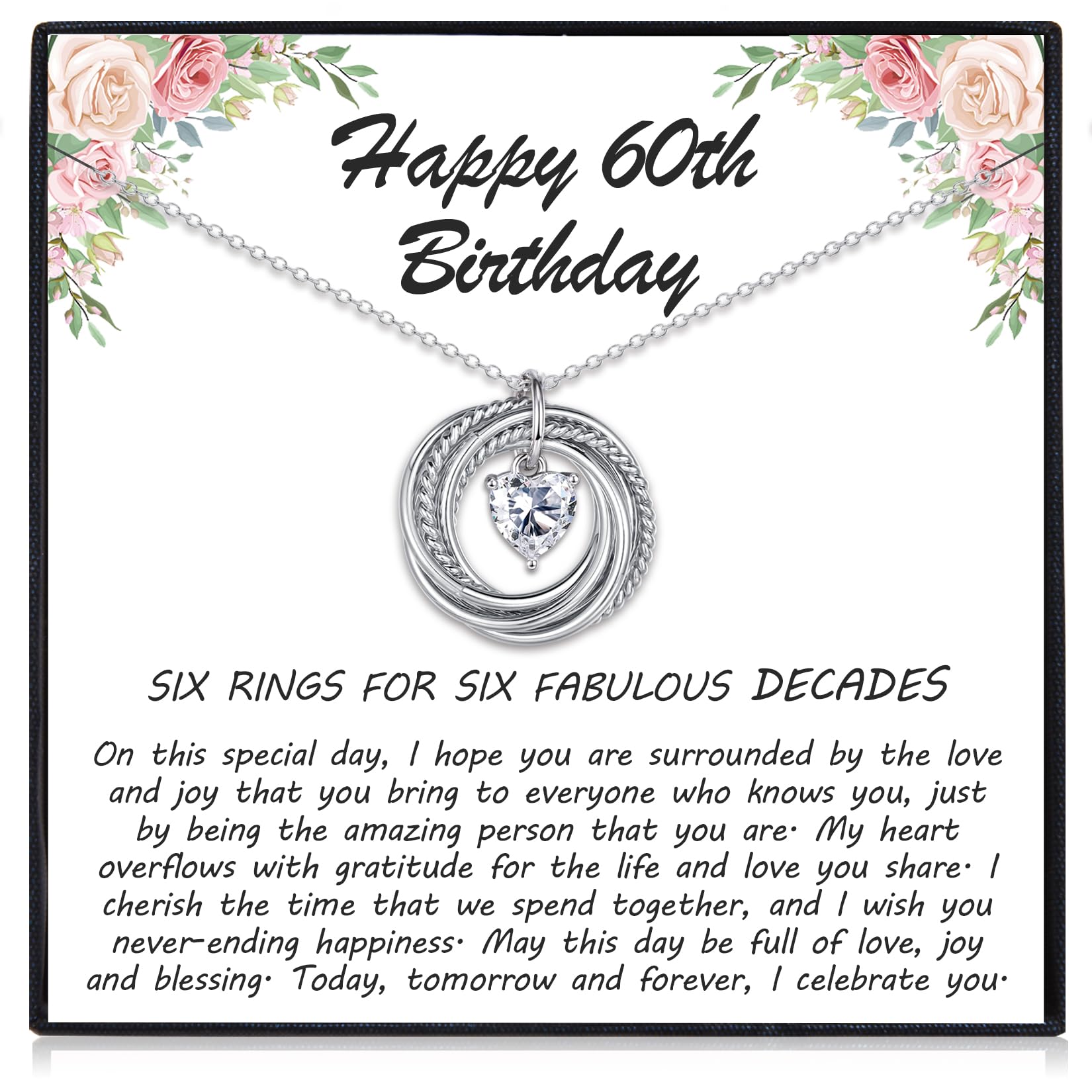 EPIRORA 30th 40th 50th 60th 70th 80th 90th 100th Birthday Gifts for Women, Heart Cubic Zirconia Pendant Circles Necklace for Her 30 40 50 60 70 80 90