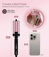 Vista 2 de FARERY Mini Hair Crimper Hair Waver 3 Temperature Adjustable, 3 Barrel Curling Iron for Short Hair, Hair Crimper for Women Beach Waves, 1/2 Inch for
