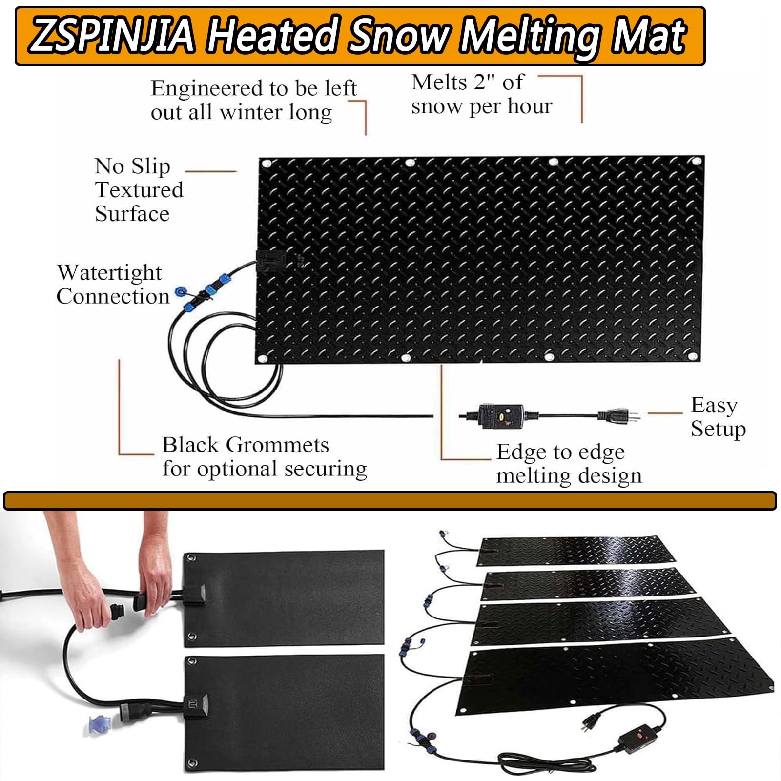 Tapis chauffant pour faire fondre la neige, escalier extérieur avec minuterie, tapis de fonte de neige et de glace pour extérieur avec câble d'alimentation de 2,8 m, IPX5 étanche