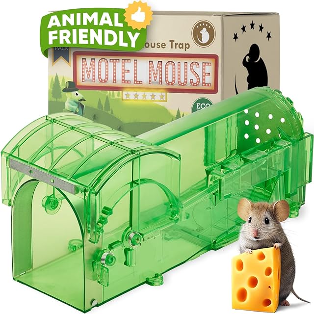 Motel Mouse Humane Mouse Traps for Indoor & Outdoor - Easy to Use, Easy to Clean, Reusable, No Touch Release, Improved Highly Sensitive Trigger Mechanism - Comes with Instruction Manual & Video