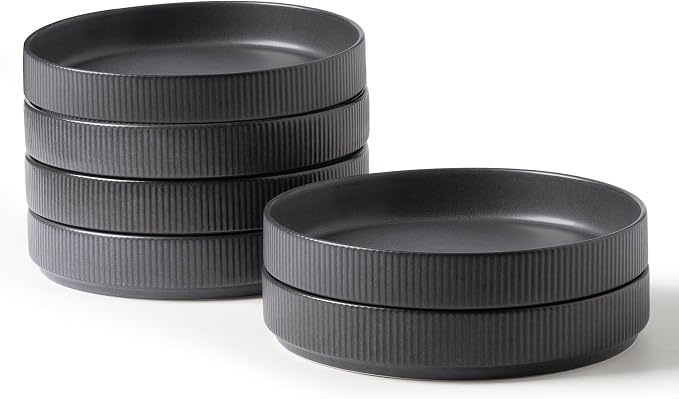 famiware Star 7.5" Pasta Bowls Set of 6 Matte Dark Charcoal (Full Glaze)
