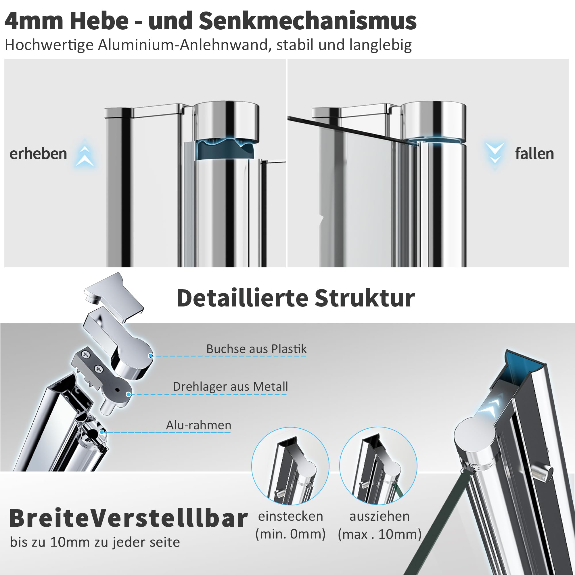 Duschwand für Badewanne mit Stabilisator und Festteil 2 teilig faltbar 160 x 140 cm Gestreift Badewannenfaltwand Duschtrennwand 6mm Nano Glas Duschabtrennung Badewanne