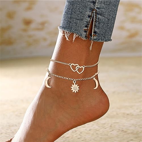 Miniatura 2 de Pulseras de tobillo para mujer cadena de tobillera bohemia para playa 2 piezas diseño bonito bohemio sol luna tobillera dijes tobilleras accesorios