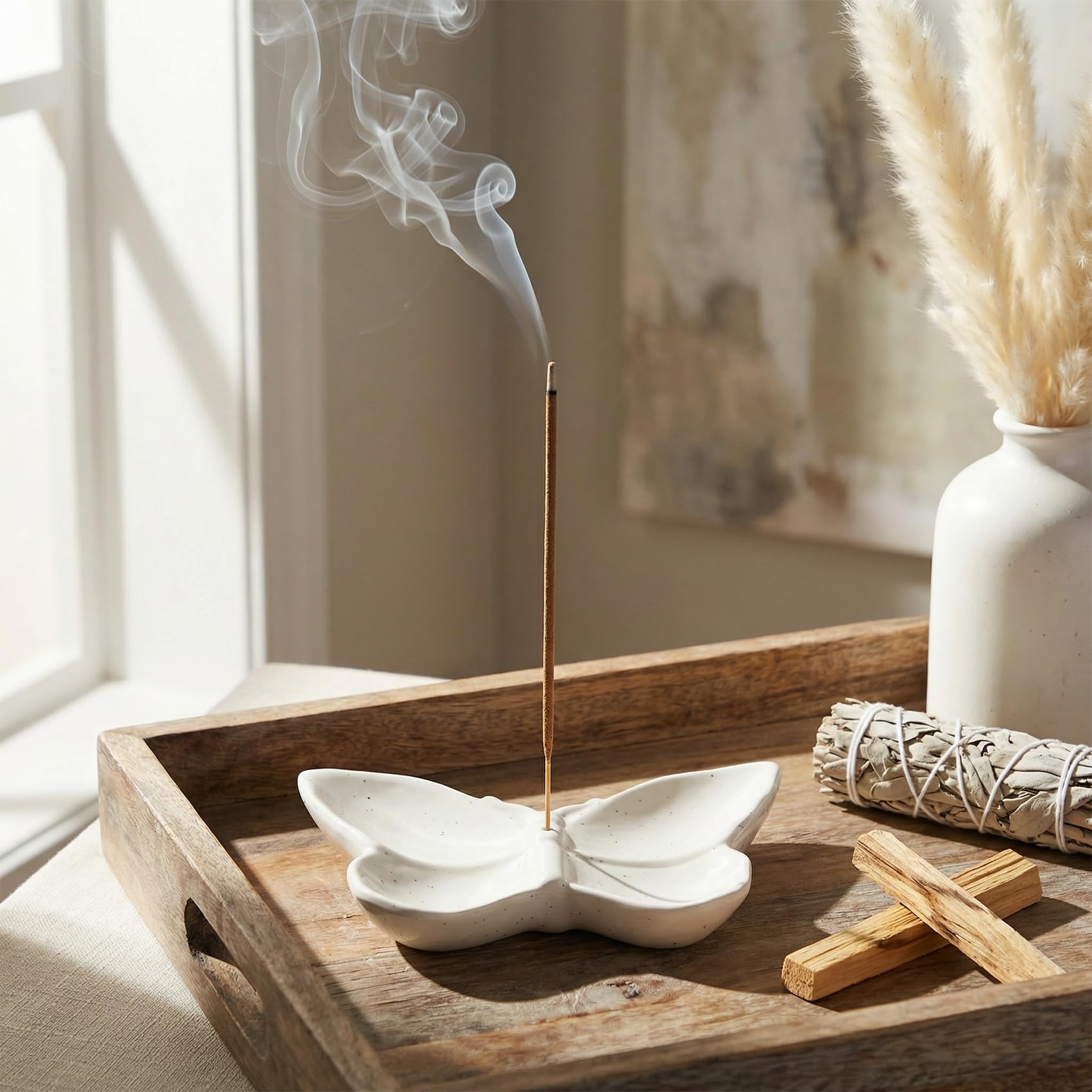Porta incenso a forma di farfalla, realizzato a mano, in ceramica, per bastoncini di salvia e Palo Santo, bruciatore di incenso per zen, yoga, spa, meditazione, decorazione per la casa, regali