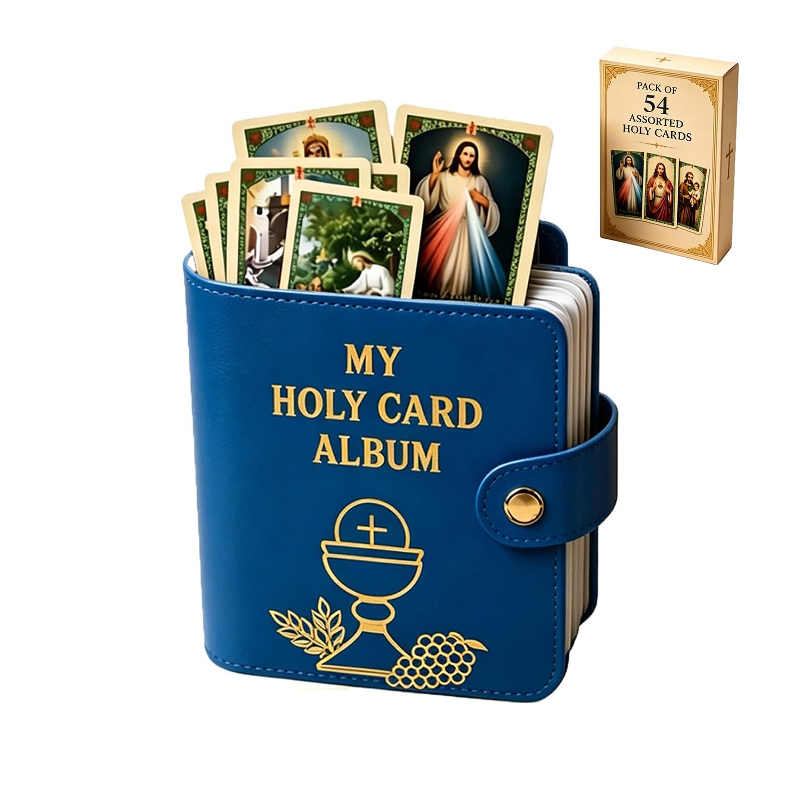 Genuine Leather Holy Card Holder, Compact Catholic Prayer Card Wallet for Church & Daily Prayer, Pocket Prayer Card Organizer with Snap Closure for 40 Sleeves, Gift for Believers (#B)