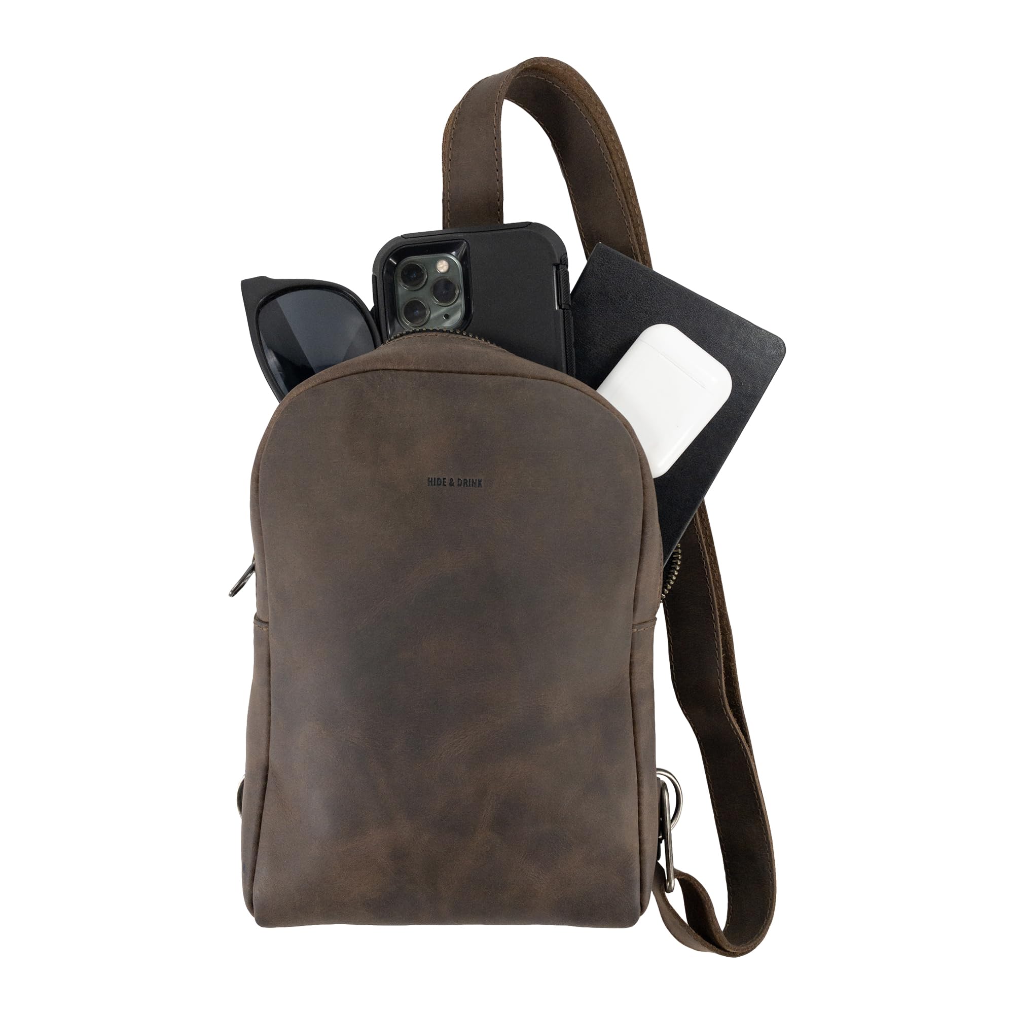 Bolso cruzado redondeado con correa ajustable, bolsa tipo mensajero, accesorio de viaje, cuero de grano completo, hecho a mano, marrón bourbon, Bourbon Marrón 4