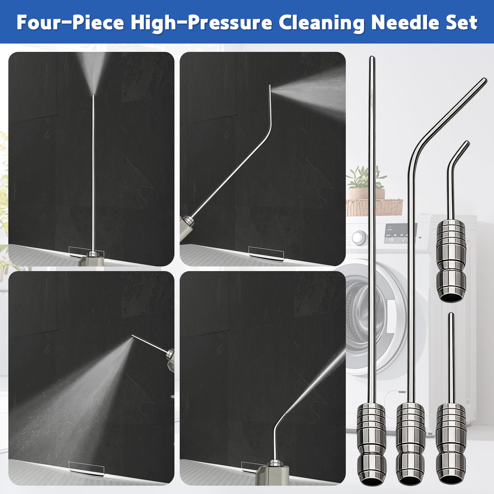 4Pack High Pressure Washer Nozzle, Pressure Washer Tips with 1/4" Quick Connect, Heavy Duty Hose Washer Spray Nozzle Kit with Straight & Curved Needles, for Washing Machine & AC Cleaning — view 3