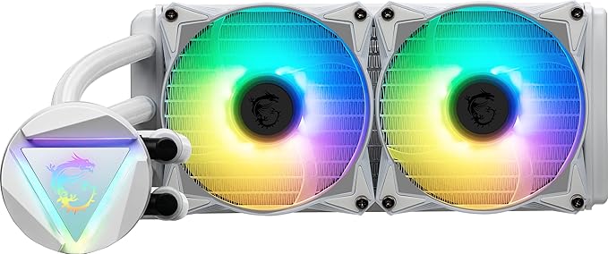 MSI MAG CORELIQUID 240R V2 White CPU Watercooling AIO Kit, cabezal de bloque de agua ARGB giratorio, bomba de radiador integrada, diseño de flujo dividido, mangueras antievaporación (AMD, Intel)