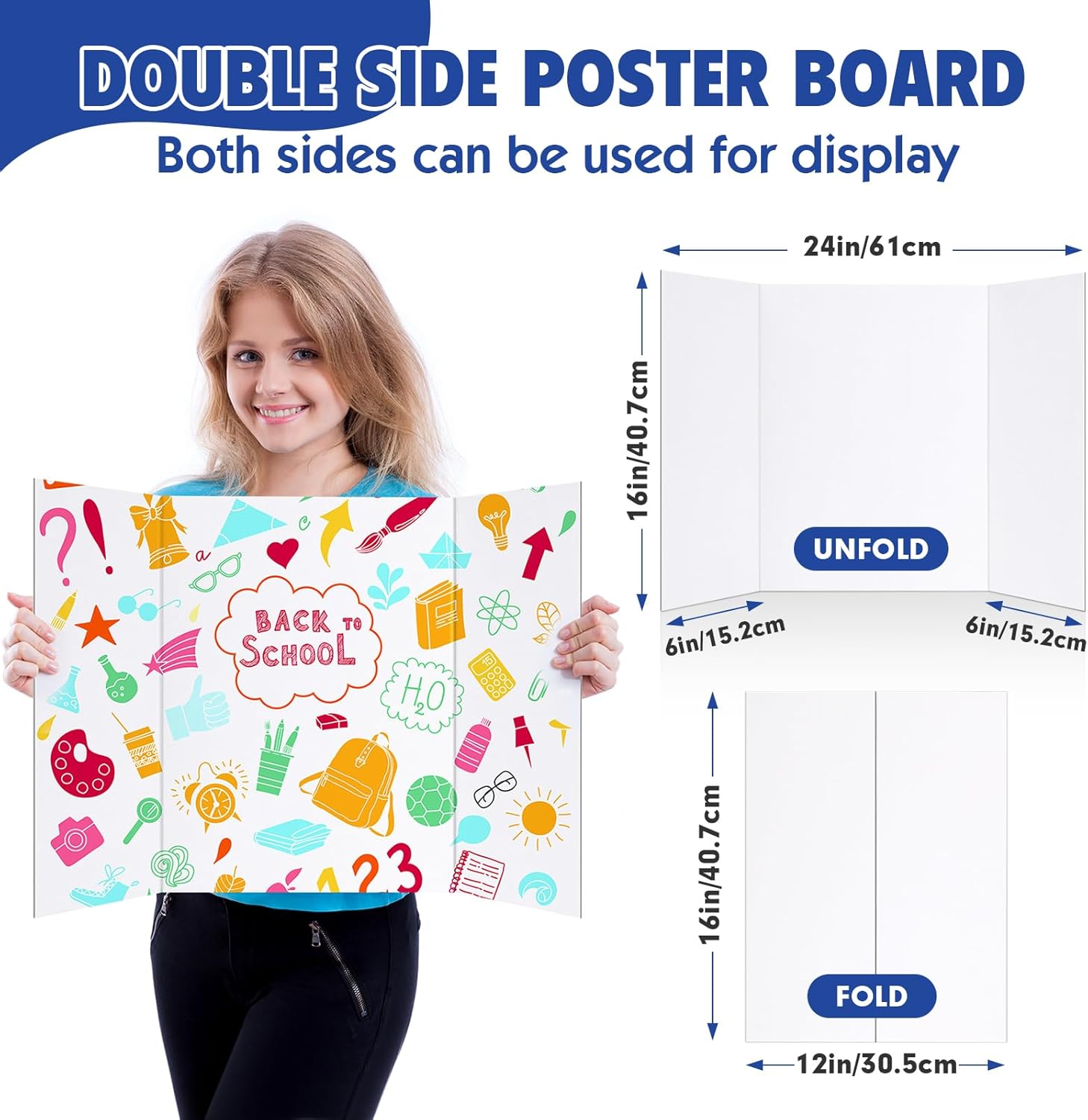 trifold poster board,12 pack 24" x 16" white corrugated poster boards,display board,perfect for school projects, science fairs, event displays, and business presentations 12p