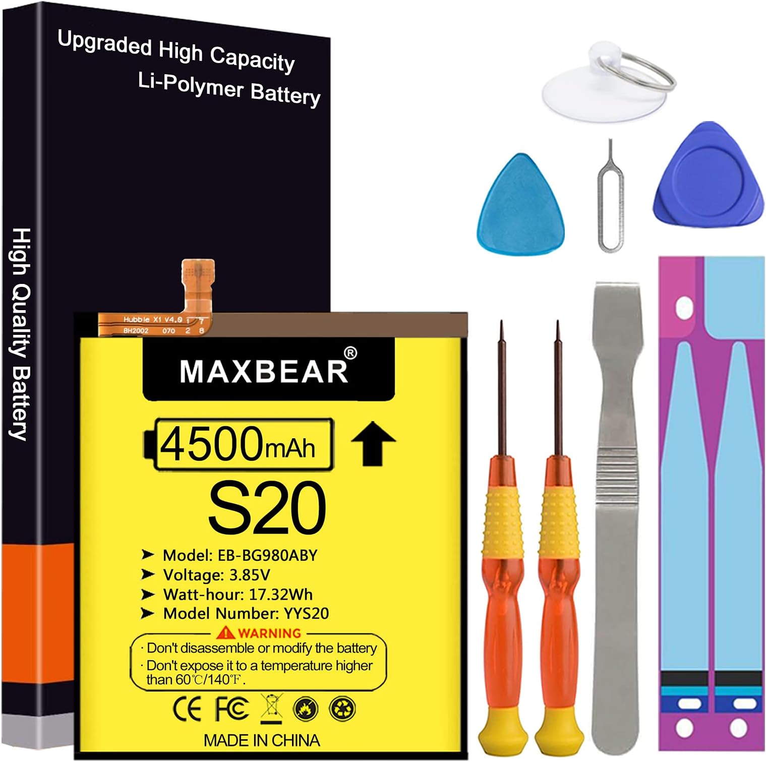 Galaxy S20 Battery, (Upgraded) MAXBEAR 4500mAh 3.85V Li-Polymer Replacement Battery EB-BG980ABY for Samsung Galaxy S20 SM-G980 SM-G980F with Repair Tool Kit