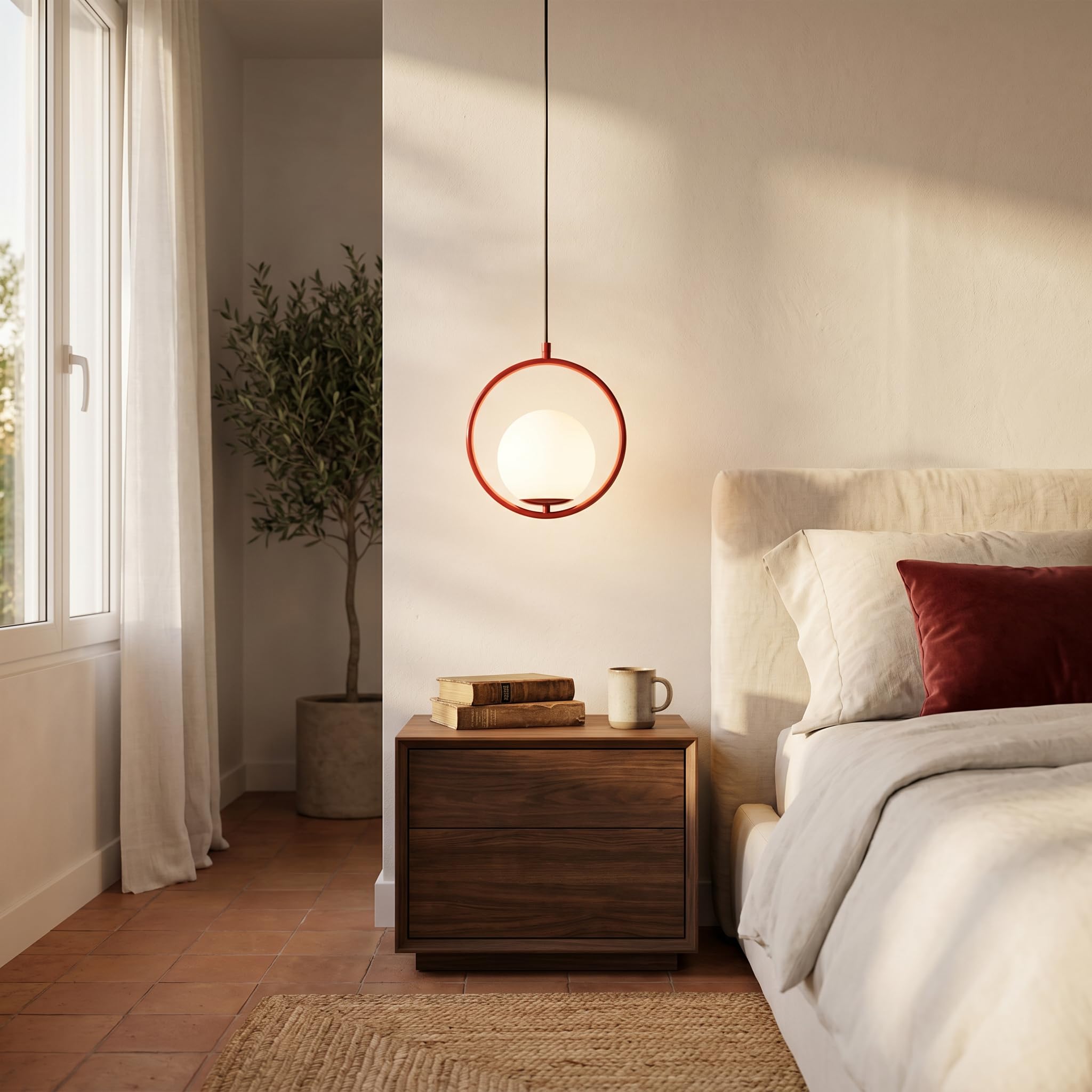 BARCELONA LED Lampada a Sospensione KATE Rossa E27, Sfera in Vetro Opalino, Lampadario Moderno a Sospensione, Design Minimalista per Soggiorno Sala da Pranzo Camera Cucina