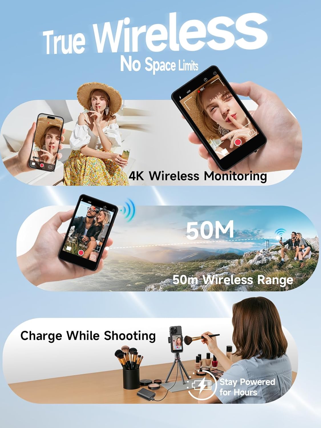 SYNCO XView Selfie Monitor Screen for iPhone & Android, Wireless 4K/1080p Magnetic Back Camera Vlog Monitor with 164FT Range, Built-in Speaker for YouTube TikTok Live Streaming (Black)