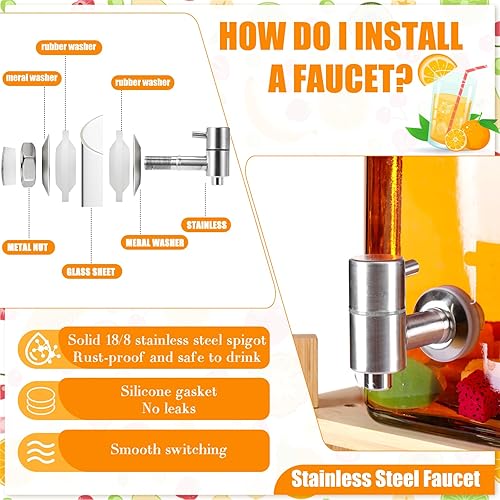 Miniatura 4 de Dispensador de bebidas grande de 4 galones con soporte y grifo inoxidable dispensador de agua de vidrio a prueba de fugas para bodas, fiestas,