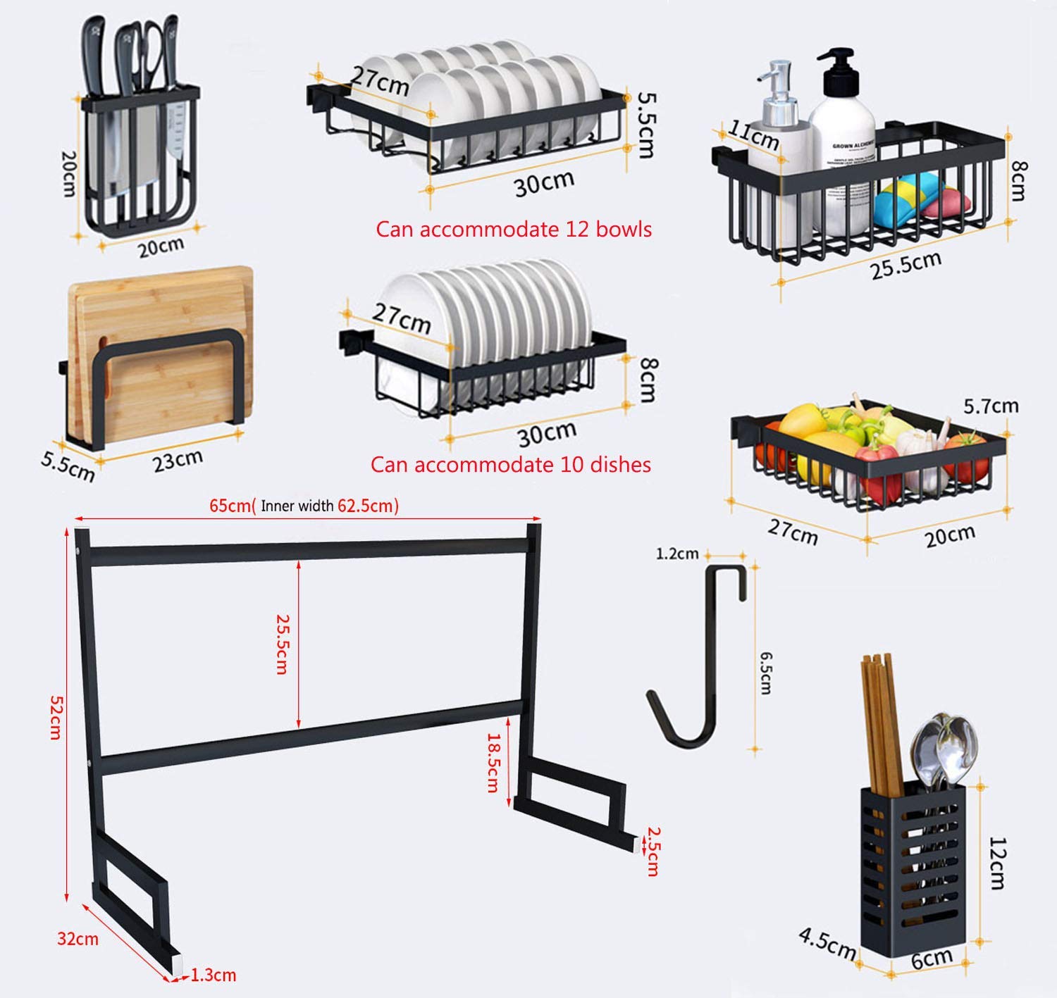Escurridor de platos de acero inoxidable de 2 niveles con cuenco y soporte para palillos, cesta de drenaje para fregadero de cocina que ahorra espacio para un fácil secado y nización, duradero y