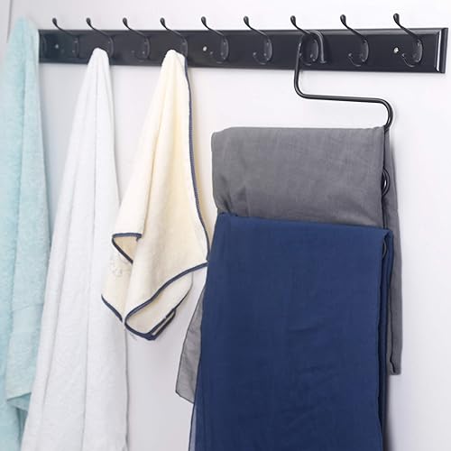 Miniatura 3 de Dseap Perchero montado en la pared 10-Ganchos, 16.0 in agujero a agujero, 38.4 in de largo, ganchos de madera para colgar abrigos, ganchos para