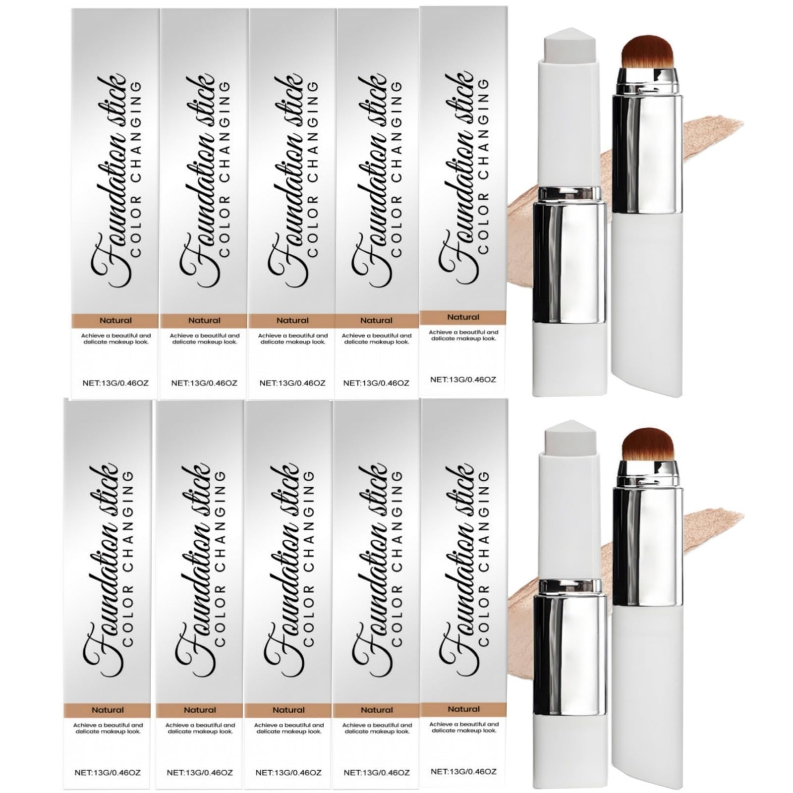 2-in-1 Foundation mit Bürste, lange Haltbarkeit, für normale Trocknung und Kombination der Haut (Ivory White) mit leuchtendem Natur-Finish