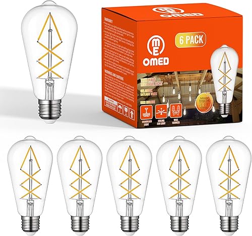 OMED Fishbone - Bombillas LED Edison de filamento, equivalente a 60 W, ST64 E26, bombillas vintage regulables, 600 lúmenes, 4000 K, luz diurna,