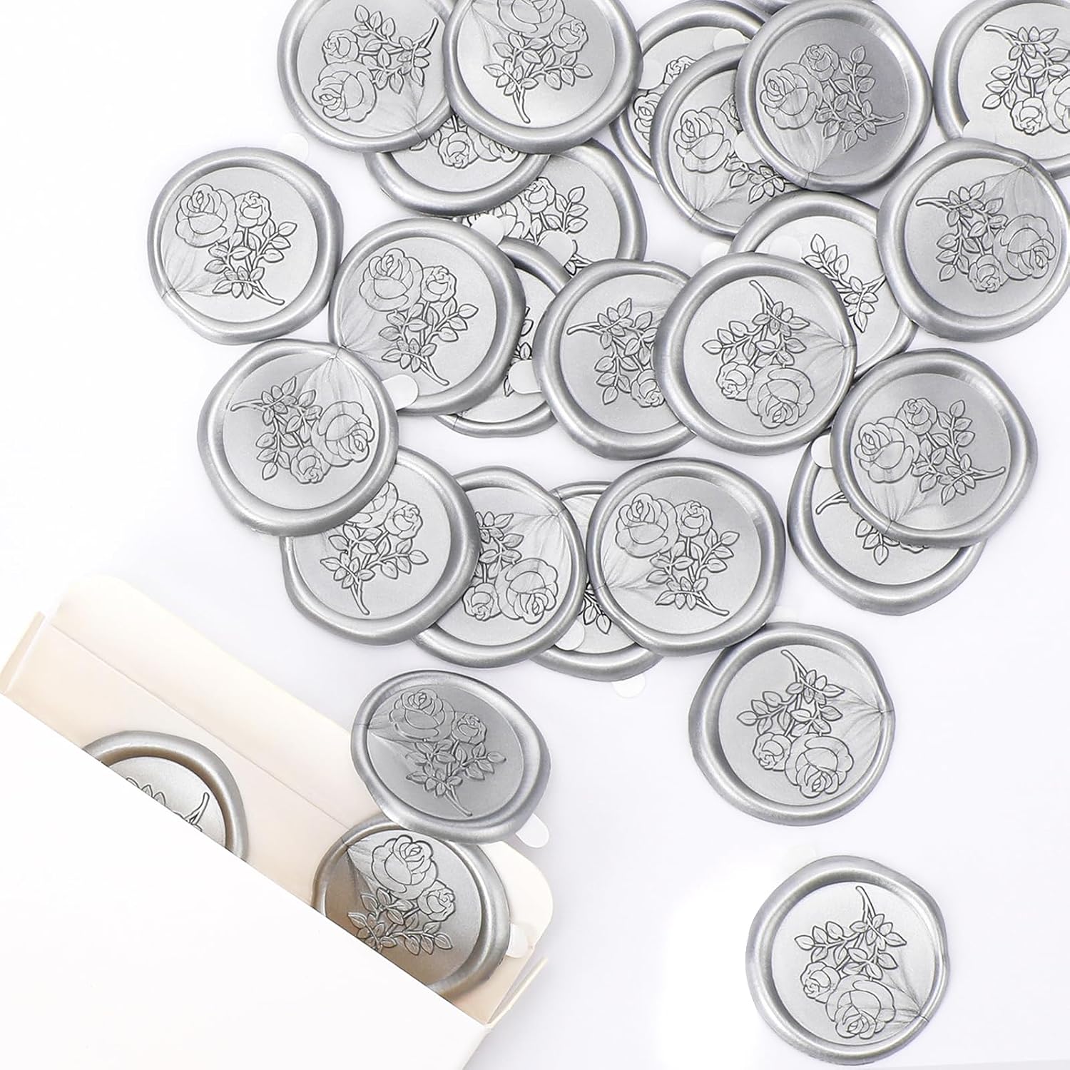 Silver Wax Seal Sticker - 30 PCs Rose Wax Seal Stickers Wedding Invitation Flower Adhesive Envelope Seal Stickers Birthday Party Bussiness Christmas Thanksgiving Stamp Craft Gift Wrapping