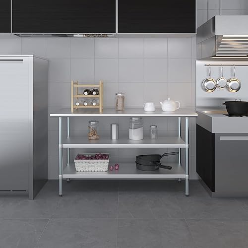 Miniatura 5 de AmGood - Mesa de trabajo de acero inoxidable con 2 estantes | Base de metal para preparación de alimentos | Mesa de trabajo para uso comercial y