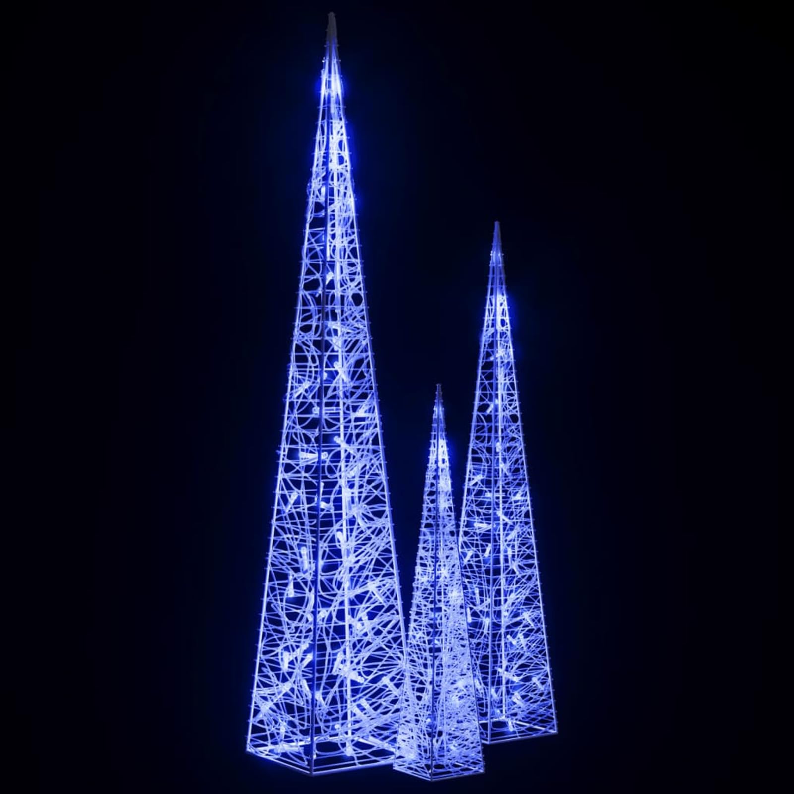 SECOLI Set Coni di Luce LED Acrilico Decorativo, Addobbi Natalizi per Esterno, Natale Decorazioni Esterno, Addobbi Natalizi Esterno, Decorazioni Esterno Natale, Blu 60/90/120 cm