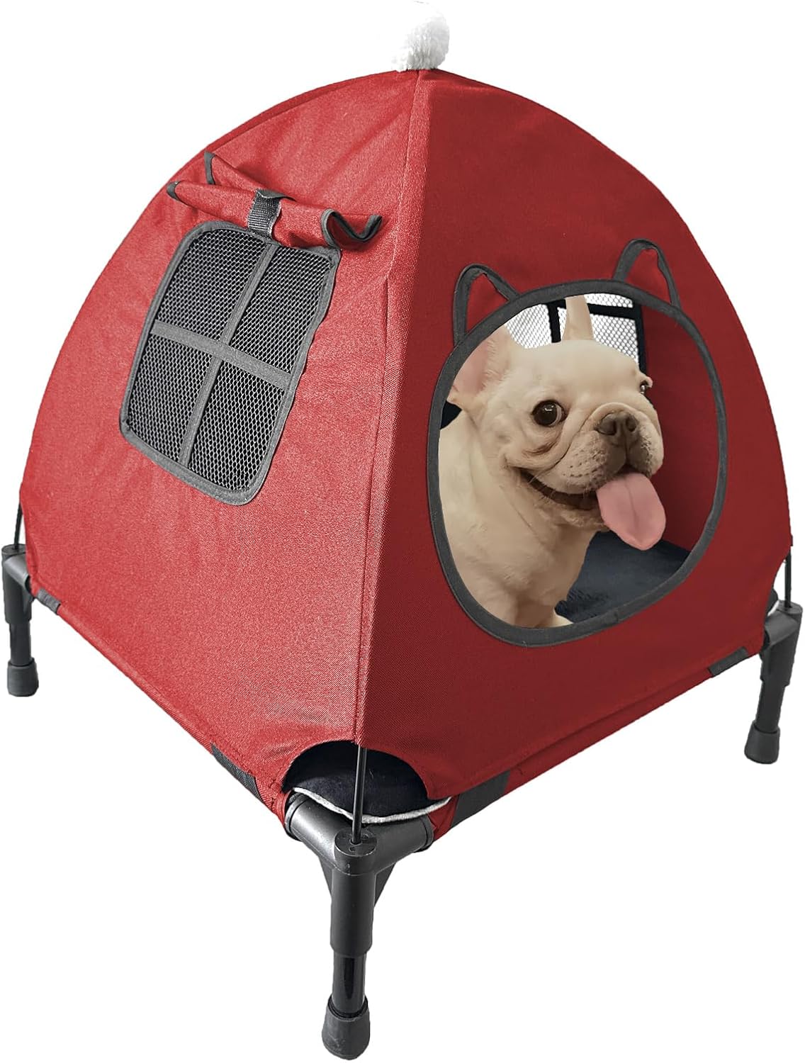 Love&go Elevated Dog Bed with Canopy, Raised Dog House, Elevated Dog Tent (S - Red Bed with Canopy, Small-18.5x18.5x5.5 inch)
