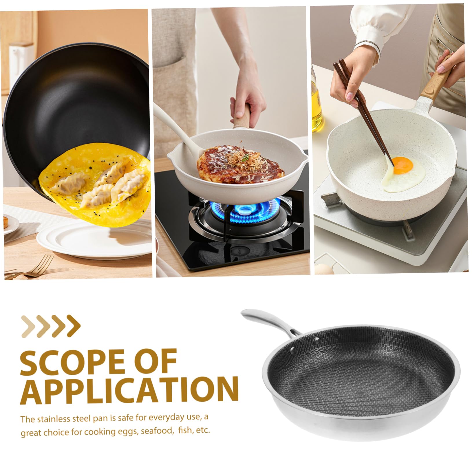 SOLUSTRE Padella in Acciaio Inossidabile Con Fondo Nido D'ape Per Uova e Pancake, Antiaderente, Compatibile Con Piano Cottura a Induzione