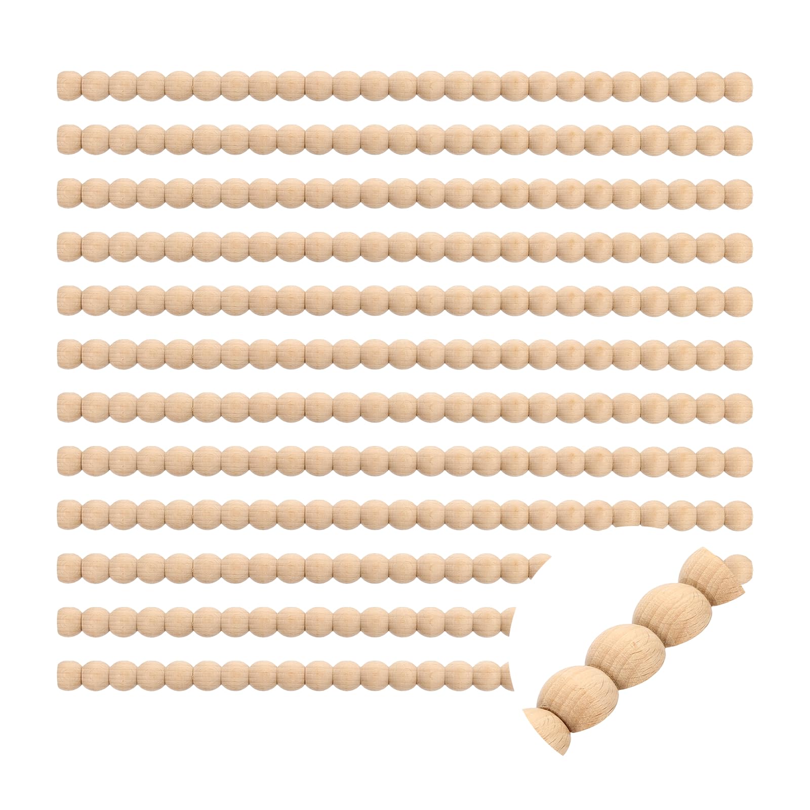sourcing map 12Pcs 15.75" Decorative Wood Trim, Unfinished 3D Wooden Furniture Molding Trim for DIY Craft, Home Wall Cabinet Shelf Window Door (Half-Round Pearl, 18mm)