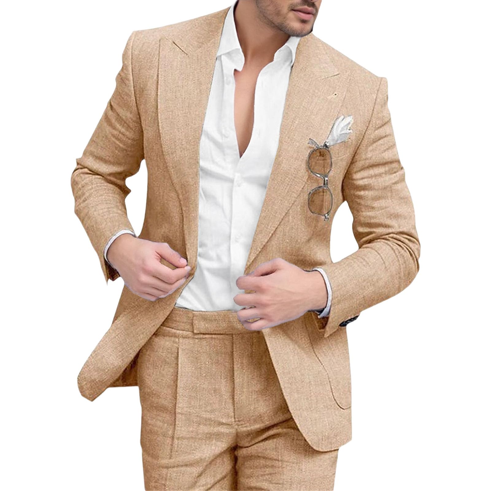 Traje de Novio de Lino Ajustado para Hombre, para Boda, Formal, 2 Piezas